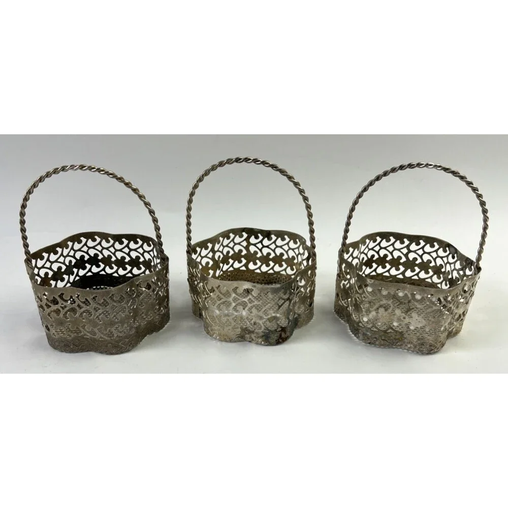 Lot of 6 Silver Plated Decorated Gift Baskets